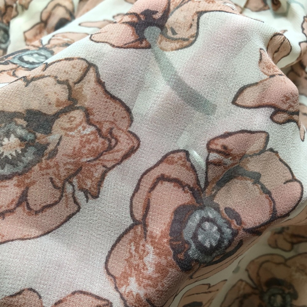 Lucky Brand Top Womens XS Floral Tan Pink Blush Peasant Bell Sleeve Sheer NWT - Picture 7 of 16